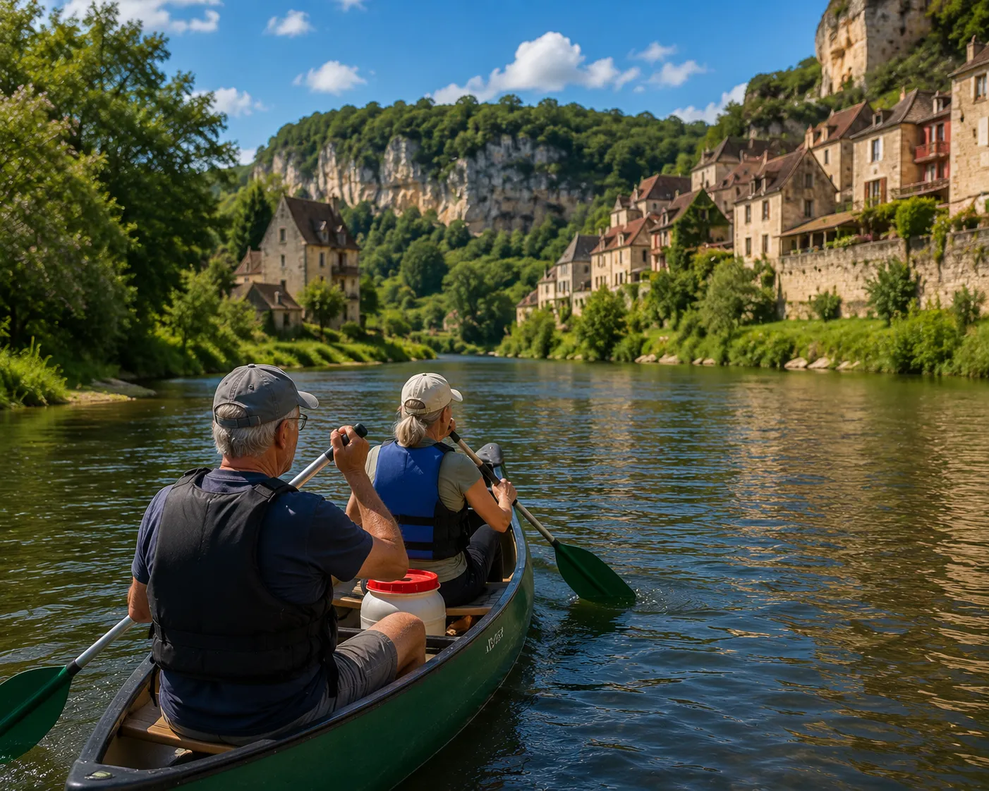 Travelers canoeing on the Dordogne