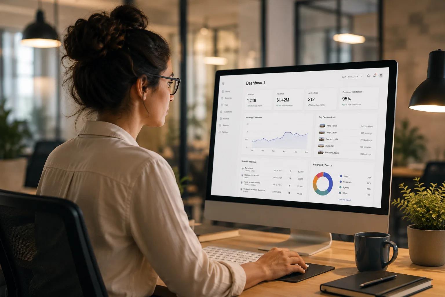 An enterprise manager reviewing an organization-wide dashboard