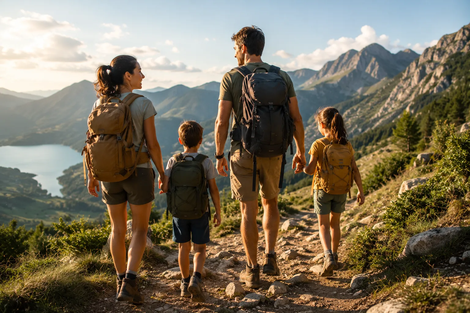 A family hiking on holiday