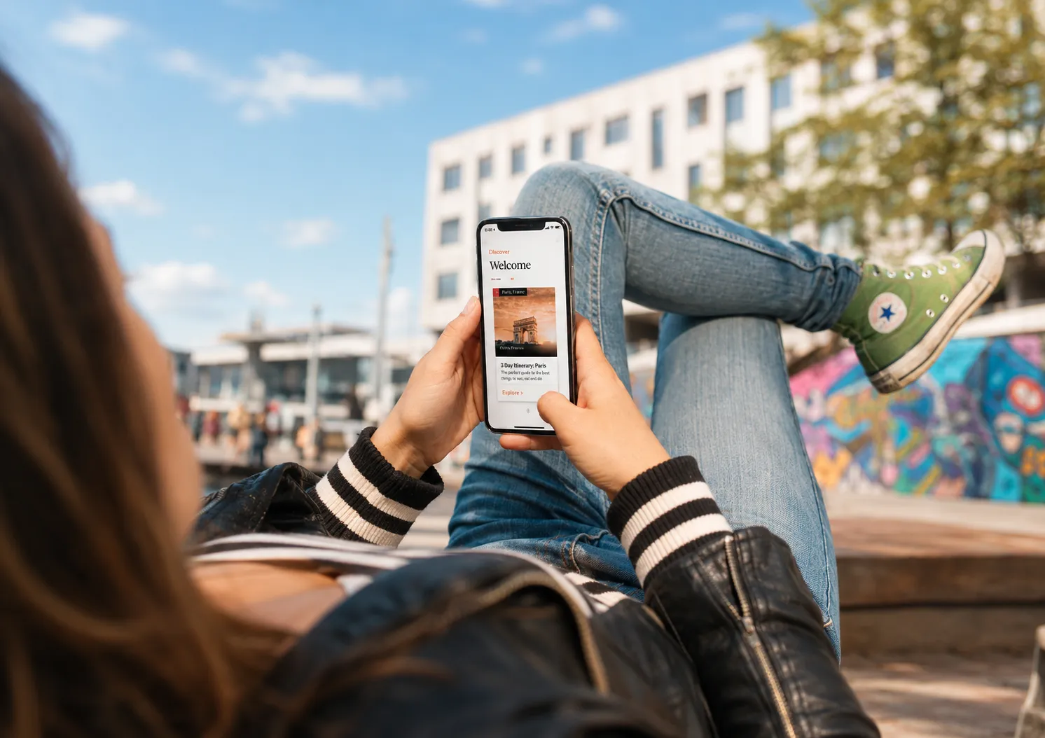 A traveler using a branded mobile app